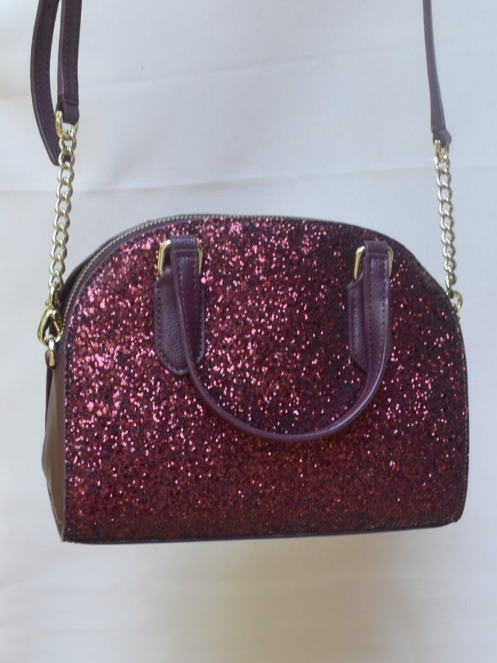 Kate Spade Laurel Way Glitter Mini Reiley Satchel Wallet Set Deep Plum New - Picture 9 of 13